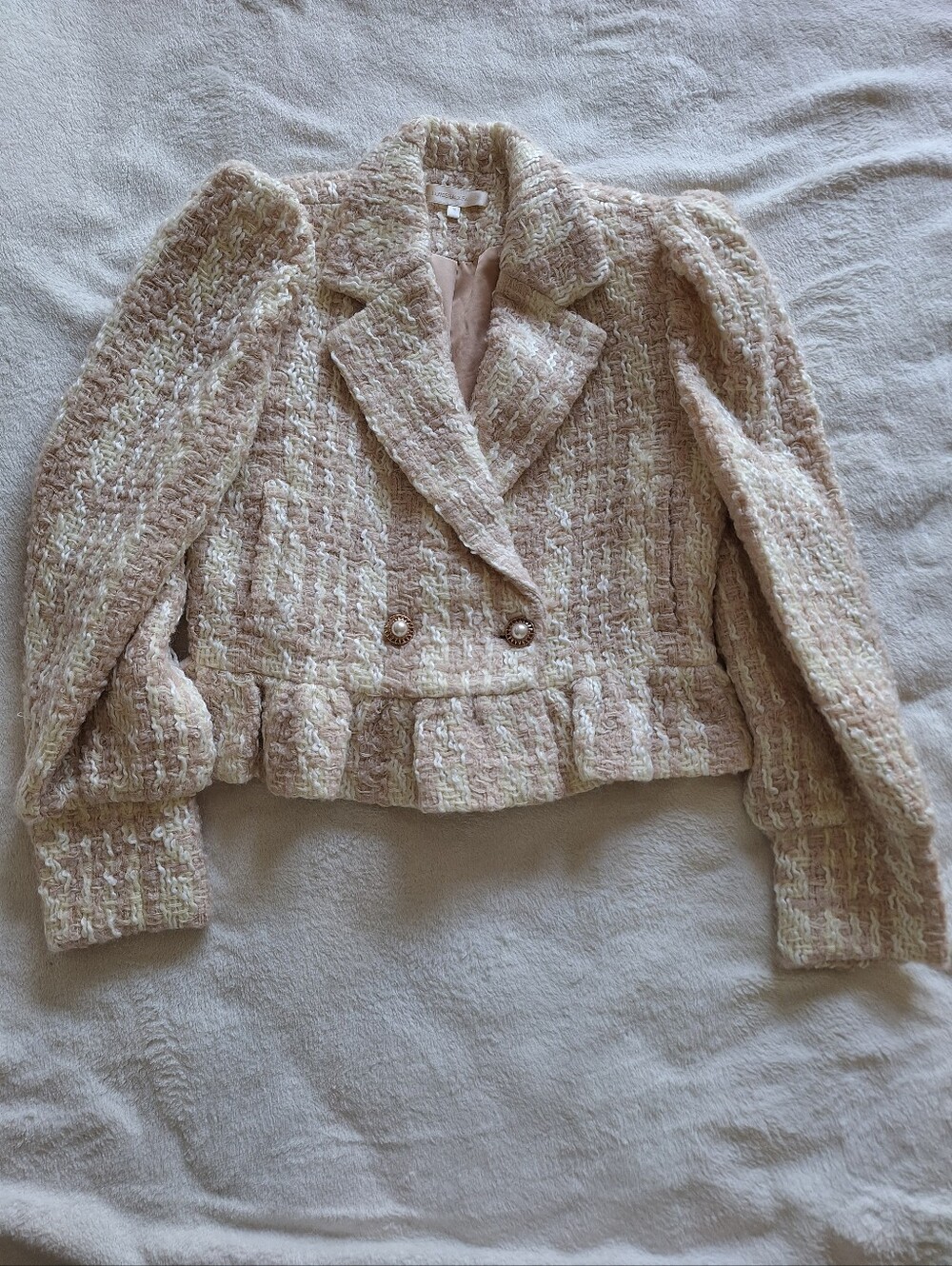 LoveShackFancy NWOT Braelynn Tweed Crop Jacket Majestic Pink Pearl Buttons M